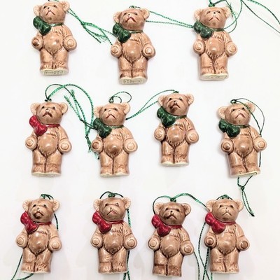 Vtg Teddy Bear Bone China 2'' Christmas Ornaments OCI Omnibus Taiwan (Set of 11)