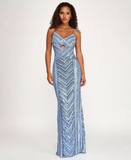 City Studios Juniors' All-Over Sequin Cut Out Long Gown- Slate - M