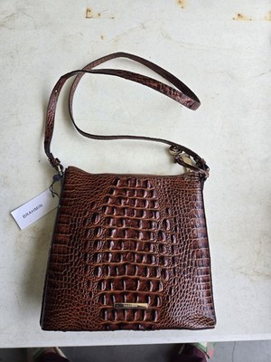 Brahmin Lorelei Pecan Melbourne Brown Croc Emboss Leather Designer Shoulder Bag