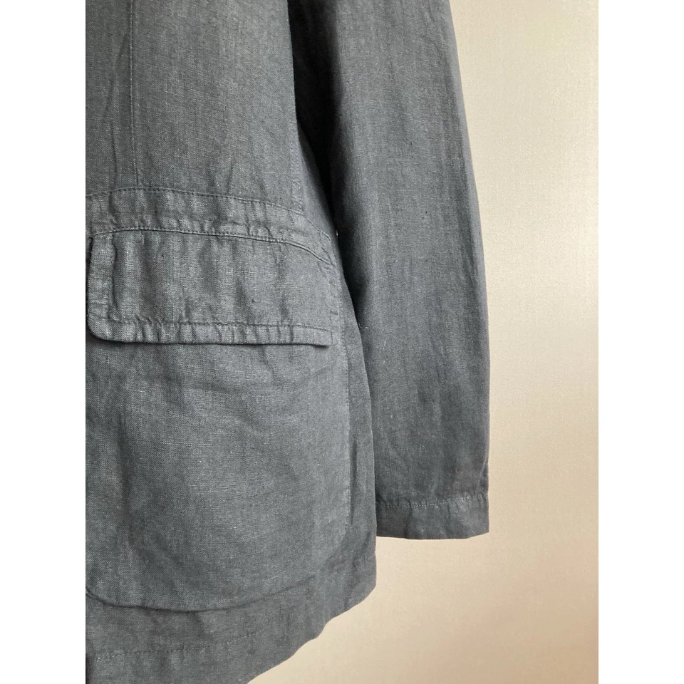 Z Zegna Jacket Mens Size 42 Black 100% Linen Chore Utility Safari Mandarin Italy - Image 4 of 4