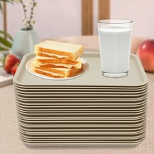 24 Pack Plastic Fast Food Trays Bulk Restaurant Serving Cafeteria School, Khaki