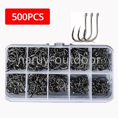 500PCS High Carbon Steel Wide Gap Offset Circle Fishing Hook Set 10 Größen