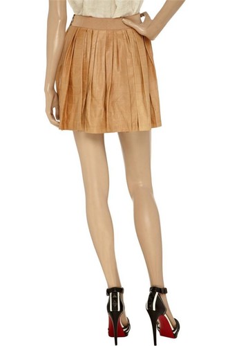 Falda 3.1 Phillip Lim RA-RA Plisada Cocodrilo Cuero Repujado Beige Tostado 8 US $795 - Imagen 10 de 12