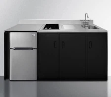 Summit 72" All-in-One Kitchenette, 2 Burner Smooth Top Cooktop, CK72ADASINKR