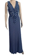 GILLI Sleeveless Jersey Knit Maxi Dress Sz M Royal Blue Striped