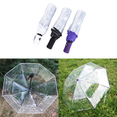 Automatic Open Close Fold Windproof Umbrella Compact Rain Transparent Cle*j*