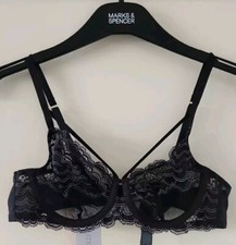 M&S Boutique Sheer Underwired Non Padded Lace Embroidered Full Cup Bra - 36A