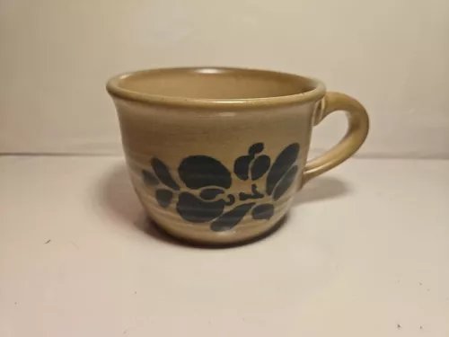 Pfaltzgraff  Folk Art Coffee Tea Cup Mug Blue Tan USA Stoneware  