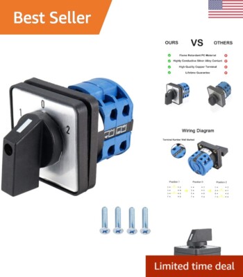 Universal Rotary Cam Selector Switch - 3 Positions, 8 Terminals, 550V 20A