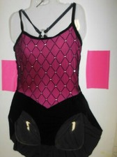 HOT PINK Spandex Leotard Velvet Back Skirt Tap Dance Costume Girls Medium Child