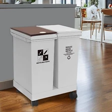 20L x 2 Compartment Trash Can with Wheels, Dual and  Cans,Can Double Compartment