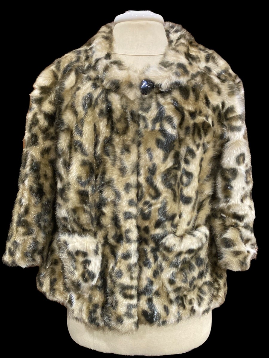 Elevenses Faux Fur Swing Jacket-Leopard print-Women-Sz 4-3/4