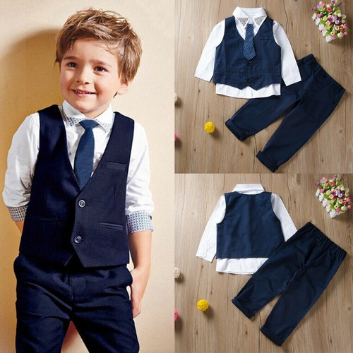 4PCS Baby Toddler Formal Outfits Set Infant Boy Wedding Christening Tuxedo Suit - Picture 12 of 13