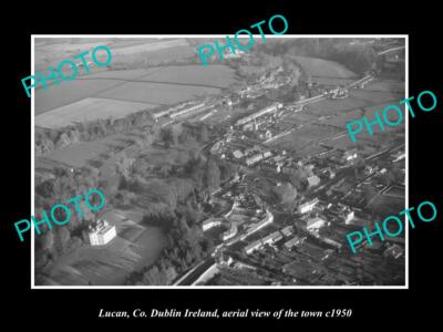OLD POSTCARD SIZE PHOTO LUCAN Co DUBLIN IRELAND, AERIAL VIEW OF TOWN c1950