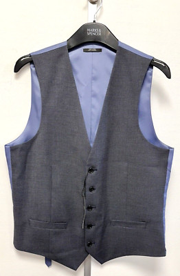 NEW! M&S Marks & Spencer 38'' 40'' mid blue mix waistcoat with stretch