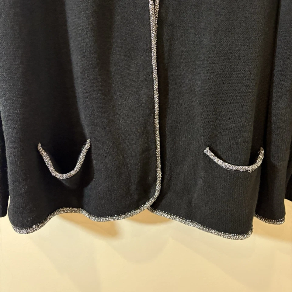 Cardigã suéter feminino Catherines 3X preto prata aberto coquetel férias stretch - Imagem 3 de 4