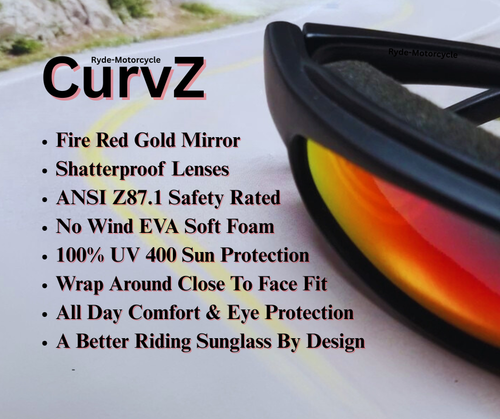 CurvZ 02-21 Fire Red-Gold Mirror Motorcycle Sunglass - Gripper Protective Case - Afbeelding 2 van 18