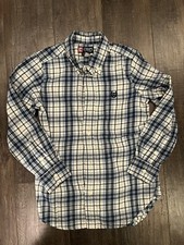 Chaps Boys Kids Blue Plaid Shirt Size 7 Button Up Beige Dress Shirt Youth
