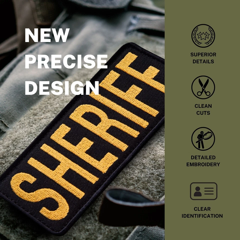 2-Piece Embroidered Sheriff Patch for Vest, Jacket, Hook & Loop, Large & Small - Image 4 of 4