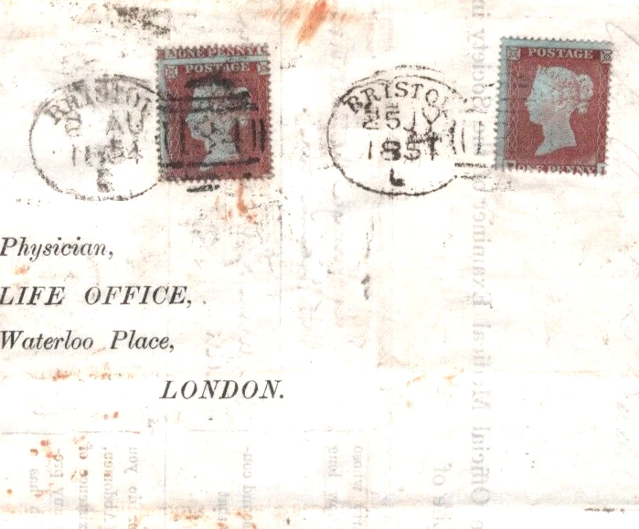 GB DOBLE CUCHARA CANCELAR Bristol 1854 SG.17 Cubierta Re-Publicada VERDE UNIVERSITARIO UDC A4G7 Foto 2 de 4
