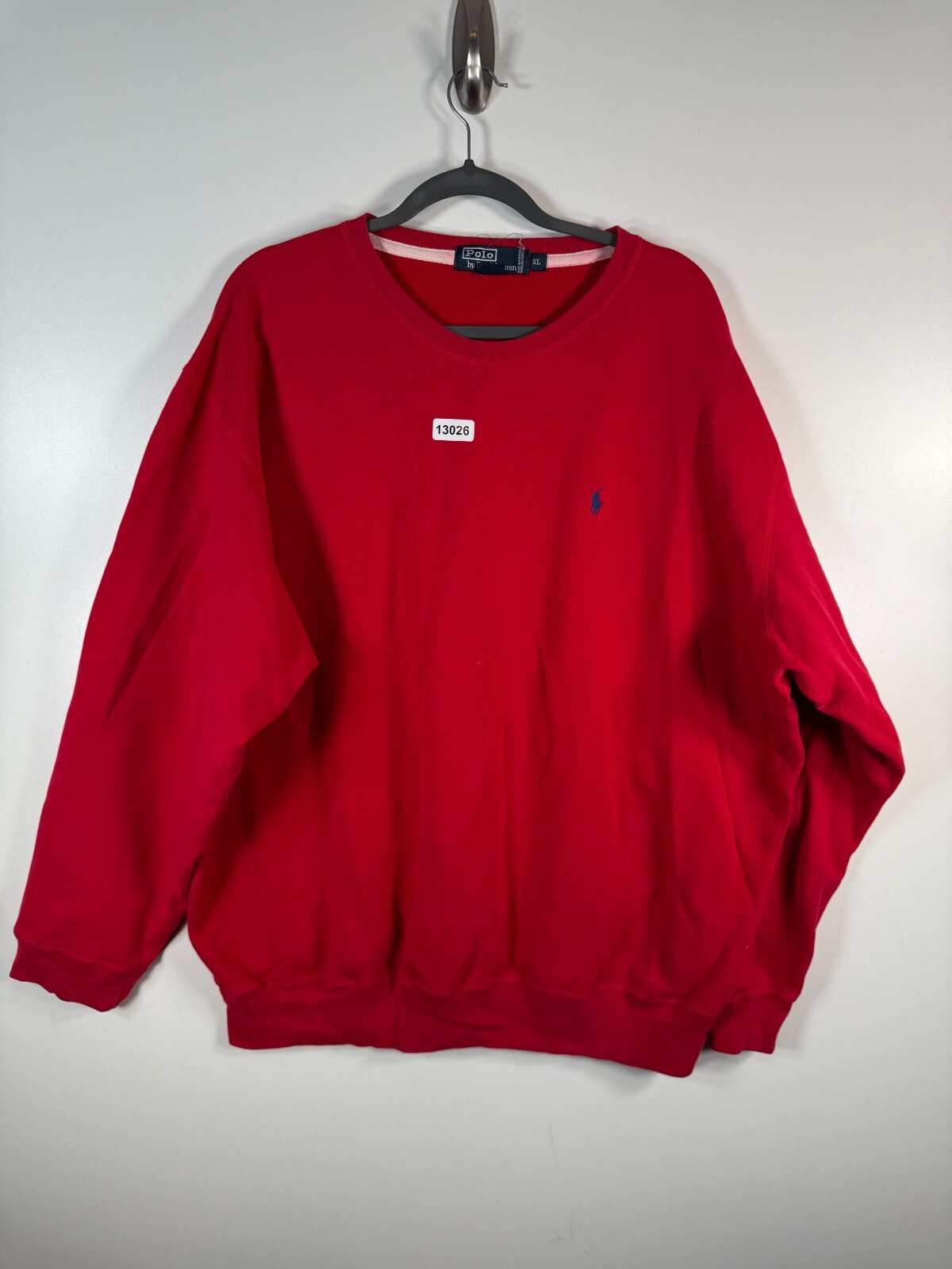 Vtg Polo Ralph Lauren Mens Crewneck Pony Fleece Sweatshirt Red Sz XL 29x30.5