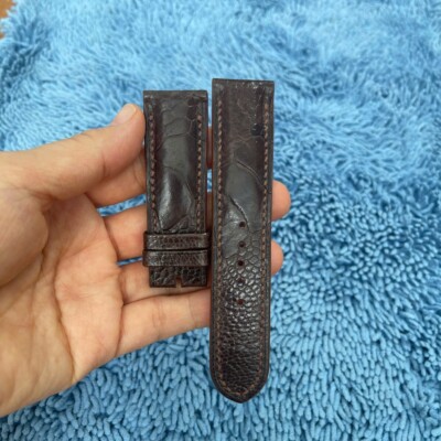 24mm/22mm Padded  Brown Genuine OSTRICH Leg LEATHER SKIN WATCH STRAP BAND