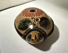Painted Tonala Pottery Turtle Signed, Vintage  Terracotta & Blue 7 X 4.5”