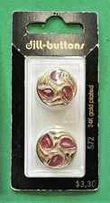 2pc Dill-Buttons of America #572 24K Gold Plated Size 3/4" (20mm) Red Insets New