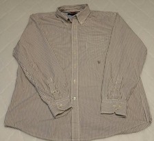 Tommy Hilfiger Mens XL XLarge Grey Striped Cotton Button Long Sleeve Shirt