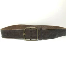 Men's Belt 38 Brown VTG Casual Jeans Gold Square Buckle Cut Out Classic