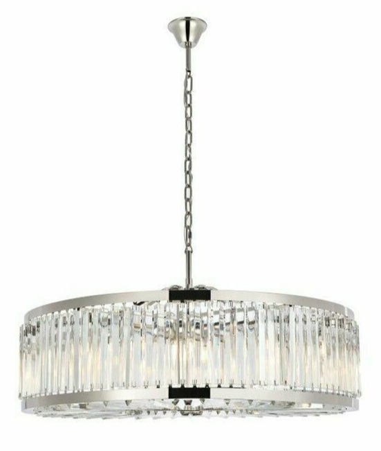 Large 43-Inch Polished Nickel Crystal Chandelier for Dining Rooms or Foyers