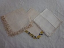 3 pc Lot Vintage tatting edge Hanky Hankies Handkerchiefs