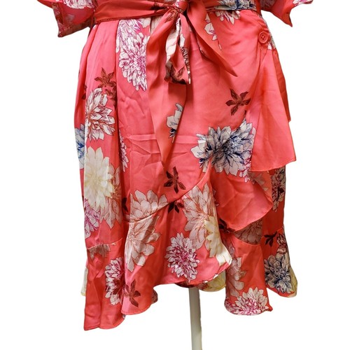 NWT BB Dakota Women's Kristen Floral Mini Wrap Dress Size M Bright Pink Ruffle - Picture 3 of 10