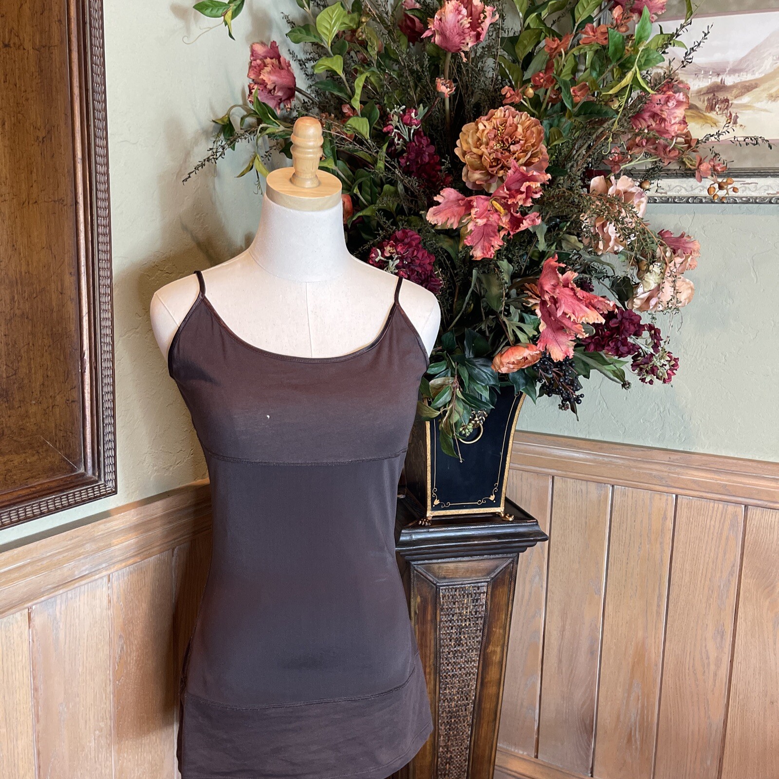 Tank Top Brown Women’s Long Length Adjustable Spaghetti Strap - Flaw-image