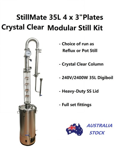 StillMate 35L Crystal Clear 4x3" Plate Pot Still Make Gin Whisky Bourbon Still