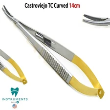 Dental Surgical Castroviejo Needle Holder TC Curved Serrated Suture Forceps 14cm