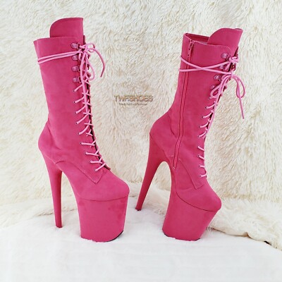 Flamingo 1050FS Hot Pink V-Suede 8'' Heel Platform Mid Calf Boots US sizes