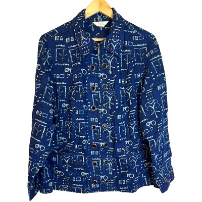 CJ Banks Persian Blue Art To Wear Aztec Print Cotton Twill Zip Up Jacket 1X