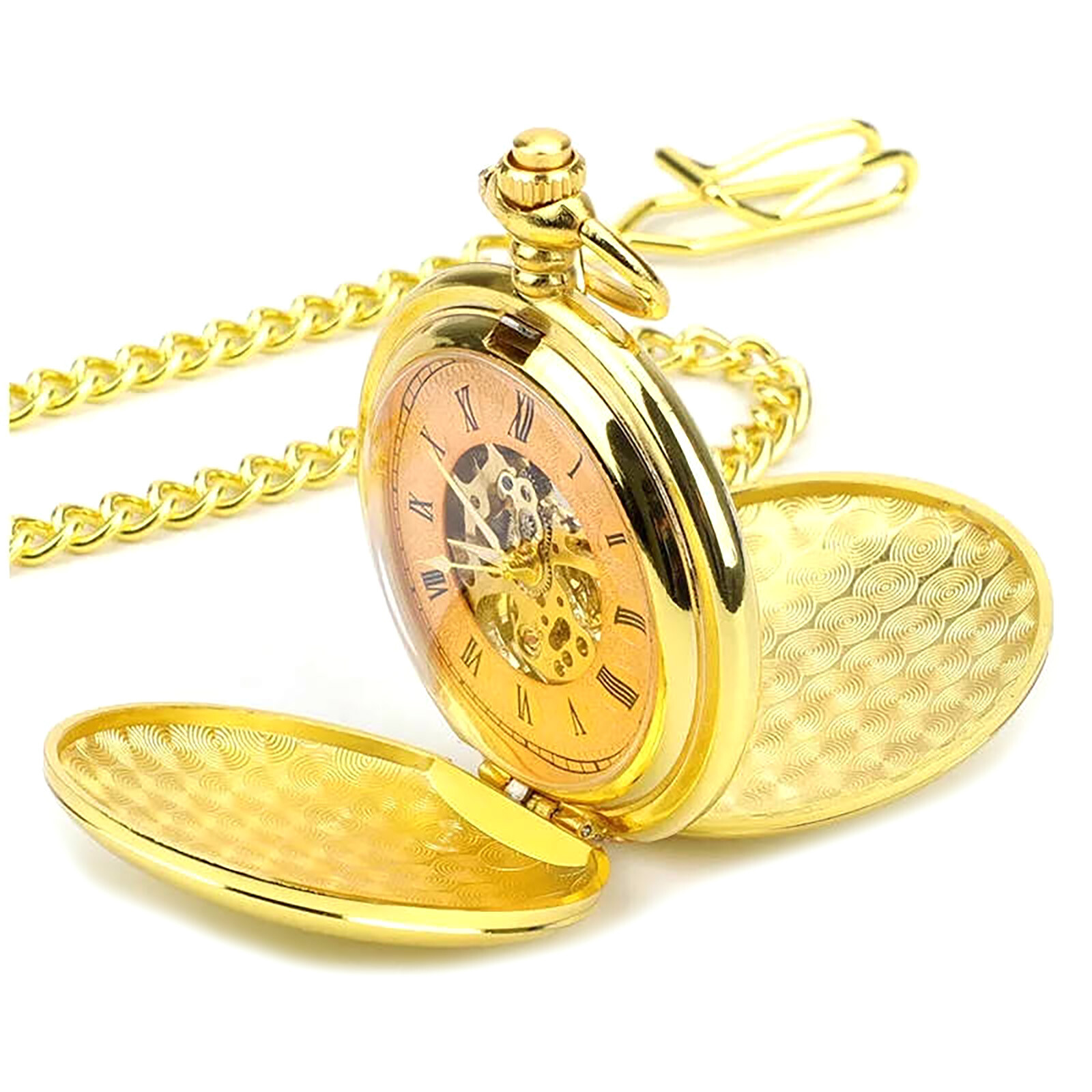 14.6in Mens Retro Mechanical Chain Pocket Watch with 3D Patterns