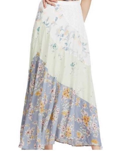 Free People In the Flowers Romantic Patchwork Midi Skirt Boho Full Flowy Size 6