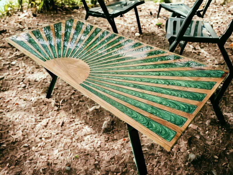 Green Epoxy Dining Table with Sun Design – 2m x 1m
