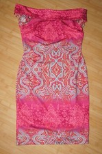 Designer Kleid Etuikleid stretchig schulterfrei rosa blau XS-S 32-34 NEU