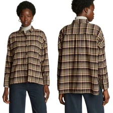 Everlane Shirt Women Small Brown Plaid Collared The Boxy Flannel Button Down NWT