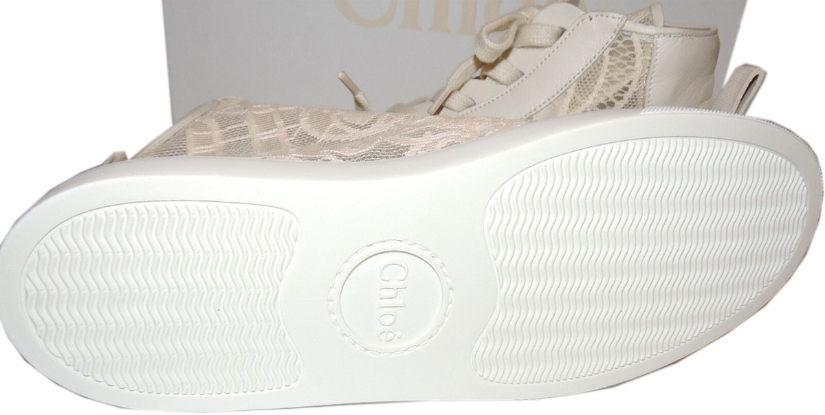 CHLOE Sneakers Lauren Mid Top Athletic Shoes Ivory lace 41
