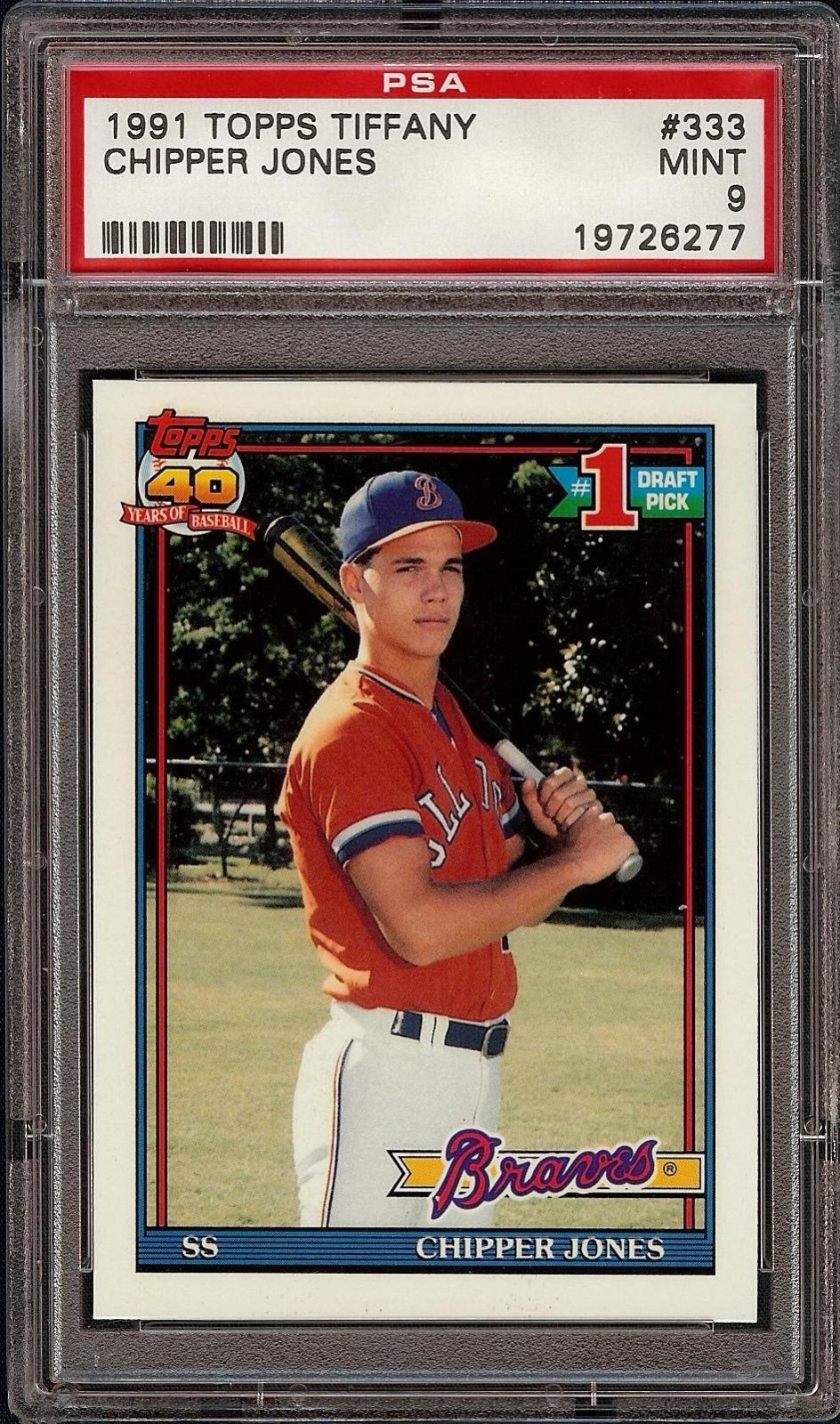 Rare 1991 Topps Tiffany #333 Chipper Jones Rookie RC Braves PSA 9 Mint HOF!!