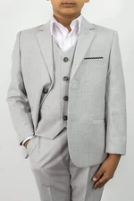 Childrens Boys Kids Light Grey 3 Piece Suit Wedding Formal Wear Age 3 and Age 7