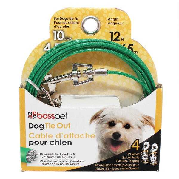 Boss Pet Small Dog Twin-Swivel Vinyl Coated Tie-Outs 12 ft