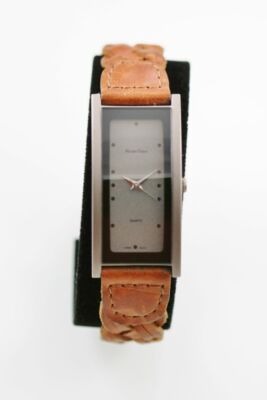 Mathey Tissot Women Watch Stainless Steel Leather Brown Battery Gray Quartz