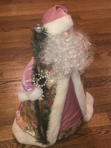 Vintage Unique Rose Pink Gold Chic Glam Christmas Santa Claus Tree Topper 15x10” - Picture 4 of 18