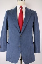 Loro Piana Blue Cotton Side Vented 3 Button Patch Pocket Sport Coat 37 Regular